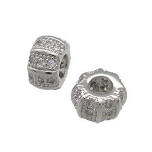 Copper Rondelle Beads Pave Zircon Large Hole Platinum Plated, approx 7mm, 3mm hole