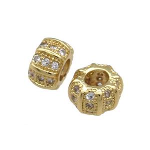 Copper Rondelle Beads Pave Zircon Large Hole Gold Plated, approx 7mm, 3mm hole