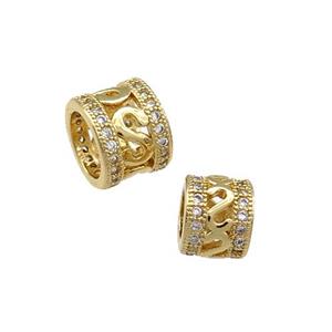 Copper Tube Beads Pave Zircon Large Hole Gold Plated, approx 7.8mm, 4mm hole