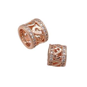 Copper Tube Beads Pave Zircon Large Hole Rose Gold, approx 7.8mm, 4mm hole