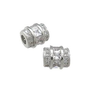 Copper Tube Beads Pave Zircon Large Hole Platinum Plated, approx 7-8mm, 2.5mm hole