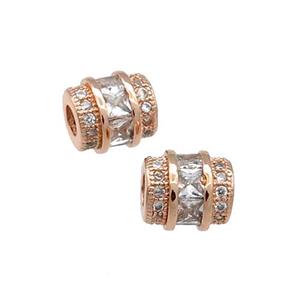 Copper Tube Beads Pave Zircon Large Hole Rose Gold, approx 7-8mm, 2.5mm hole