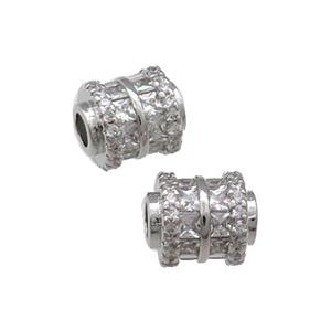 Copper Tube Beads Pave Zircon Large Hole Platinum Plated, approx 8.5-9mm, 3mm hole