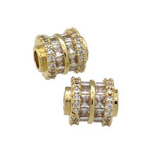 Copper Tube Beads Pave Zircon Large Hole Gold Plated, approx 8.5-9mm, 3mm hole