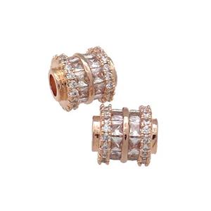 Copper Tube Beads Pave Zircon Large Hole Rose Gold, approx 8.5-9mm, 3mm hole