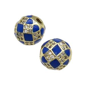 Round Copper Beads Pave Zircon Blue Enamel Football Gold Plated, approx 10mm dia