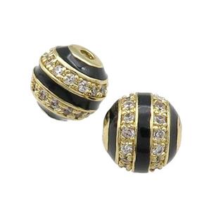 Copper Round Beads Pave Zircon Black Enamel Gold Plated, approx 10mm dia