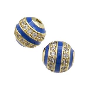 Copper Round Beads Pave Zircon Blue Enamel Gold Plated, approx 8mm dia