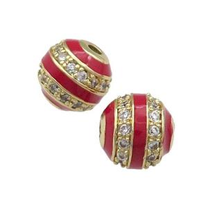 Copper Round Beads Pave Zircon Red Enamel Gold Plated, approx 8mm dia