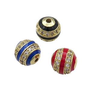 Mix Copper Round Spacer Beads Pave Zircon Enamel Gold Plated, approx 8mm dia