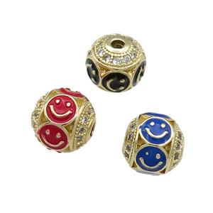 Mix Copper Round Beads Pave Zircon Enamel Emoji Gold Plated, approx 8mm dia