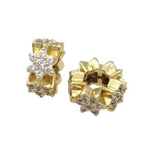 Copper Rondelle Spacer Beads Pave Zircon Large Hole Gold Plated, approx 11.5mm, 4mm hole