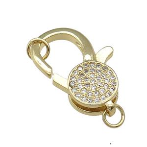 Copper Lobster Clasp Pave Zircon Gold Plated, approx 18-27mm