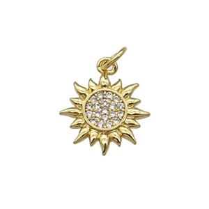 Copper Sun Charm Pendant Pave Zircon Gold Plated, approx 14mm