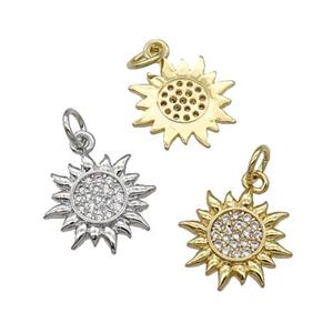 Copper Sun Charm Pendant Pave Zircon Mixed, approx 14mm
