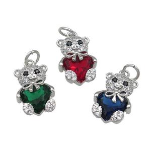 Copper Bear Charm Pendant Pave Zircon Platinum Plated Mixed, approx 10-15mm