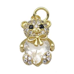 Copper Bear Charm Pendant Pave Zircon Gold Plated, approx 10-15mm
