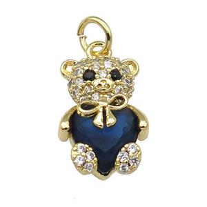 Copper Bear Charm Pendant Pave Zircon Blue Gold Plated, approx 10-15mm
