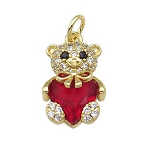 Copper Bear Charm Pendant Pave Zircon Red Gold Plated, approx 10-15mm