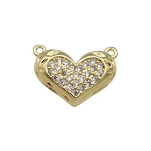 Copper Heart Pendant Pave Zircon with 2loops Gold Plated, approx 10-14mm