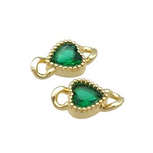 Copper Heart Connector Pave Green Crystal Gold Plated, approx 7-13mm