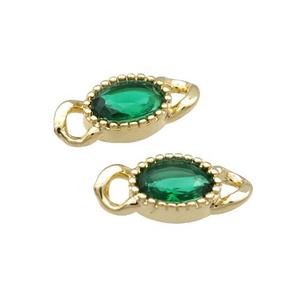 Copper Oval Connector Pave Green Crystal Gold Plated, approx 5-13mm