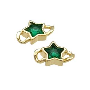 Copper Star Connector Pave Green Crystal Gold Plated, approx 7-12mm