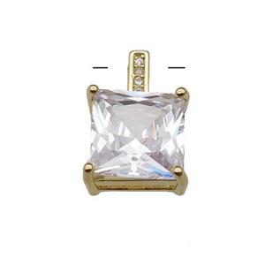 Copper Square Pendant Pave Crystal Gold Plated, approx 11-17mm