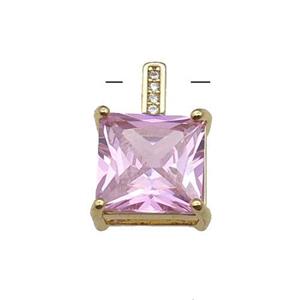 Copper Square Pendant Pave Pink Crystal Gold Plated, approx 11-17mm