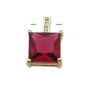 Copper Square Pendant Pave Red Crystal Gold Plated, approx 11-17mm