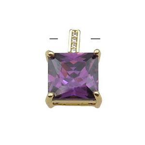 Copper Square Pendant Pave Purple Crystal Gold Plated, approx 11-17mm
