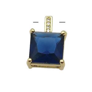 Copper Square Pendant Pave Blue Crystal Gold Plated, approx 11-17mm