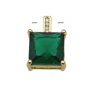 Copper Square Pendant Pave Green Crystal Gold Plated, approx 11-17mm