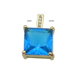 Copper Square Pendant Pave Skyblue Crystal Gold Plated, approx 11-17mm