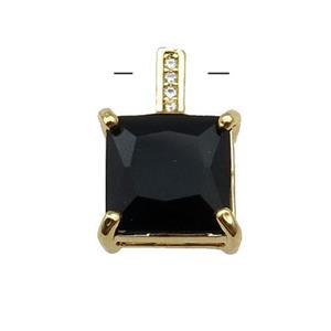 Copper Square Pendant Pave Black Crystal Gold Plated, approx 11-17mm