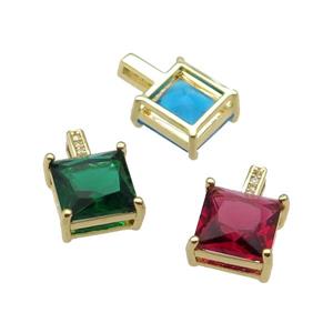 Copper Square Pendant Pave Crystal Gold Plated Mixed, approx 11-17mm