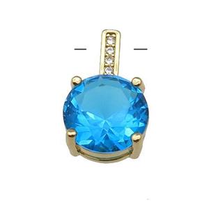 Copper Pendant Pave Skyblue Crystal Diamond Gold Plated, approx 10-16.5mm