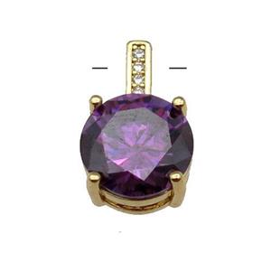 Copper Pendant Pave Purple Crystal Diamond Gold Plated, approx 10-16.5mm