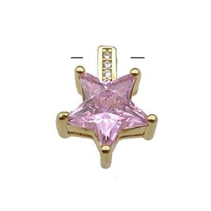 Copper Star Pendant Pave Pink Crystal Gold Plated, approx 12-15.5mm