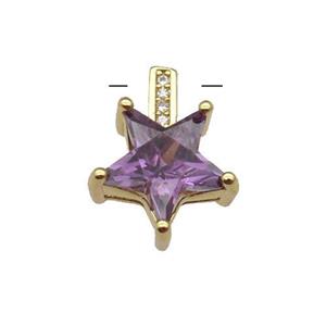 Copper Star Pendant Pave Purple Crystal Gold Plated, approx 12-15.5mm