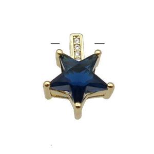 Copper Star Pendant Pave Seablue Crystal Gold Plated, approx 12-15.5mm