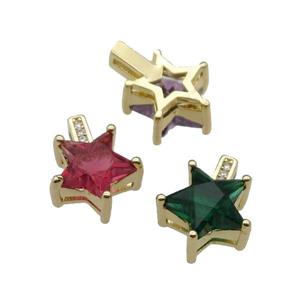 Copper Star Pendant Pave Crystal Gold Plated Mixed, approx 12-15.5mm