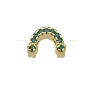 Copper U-Beads Pave Green Zircon Gold Plated, approx 8-11mm