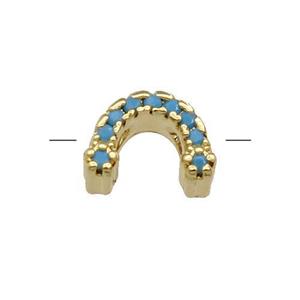 Copper U-Beads Pave Turq Zircon Gold Plated, approx 8-11mm