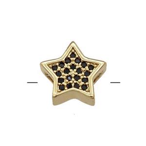 Copper Star Beads Pave Black Zircon Gold Plated, approx 11.5mm