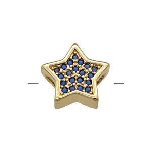 Copper Star Beads Pave Blue Zircon Gold Plated, approx 11.5mm