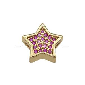 Copper Star Beads Pave Hotpink Zircon Gold Plated, approx 11.5mm