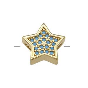 Copper Star Beads Pave Turq Zircon Gold Plated, approx 11.5mm