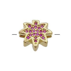 Copper MapleLeaf Beads Pave Hotpink Zircon Gold Plated, approx 12mm