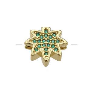 Copper MapleLeaf Beads Pave Green Zircon Gold Plated, approx 12mm